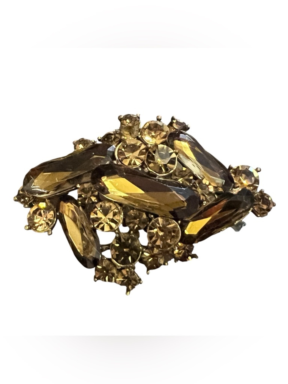 Fall Rhinestone Brooch Pin Gold-Tone Crystal Cluster
